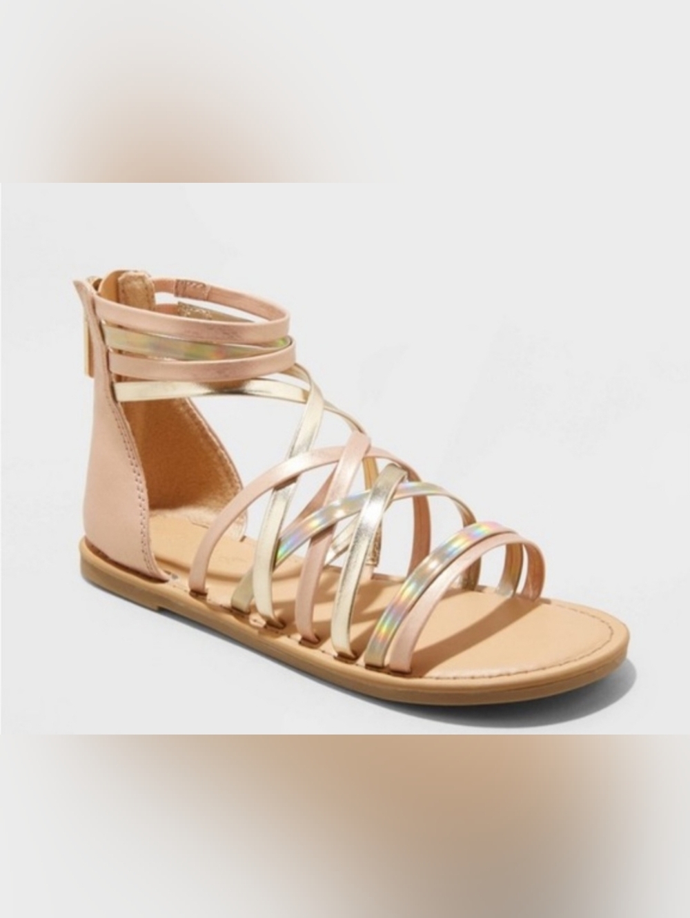 Cat & Jack Bigs Girls Dion Gladiator Sandal Gold Metallic Zip  Flat Size 4